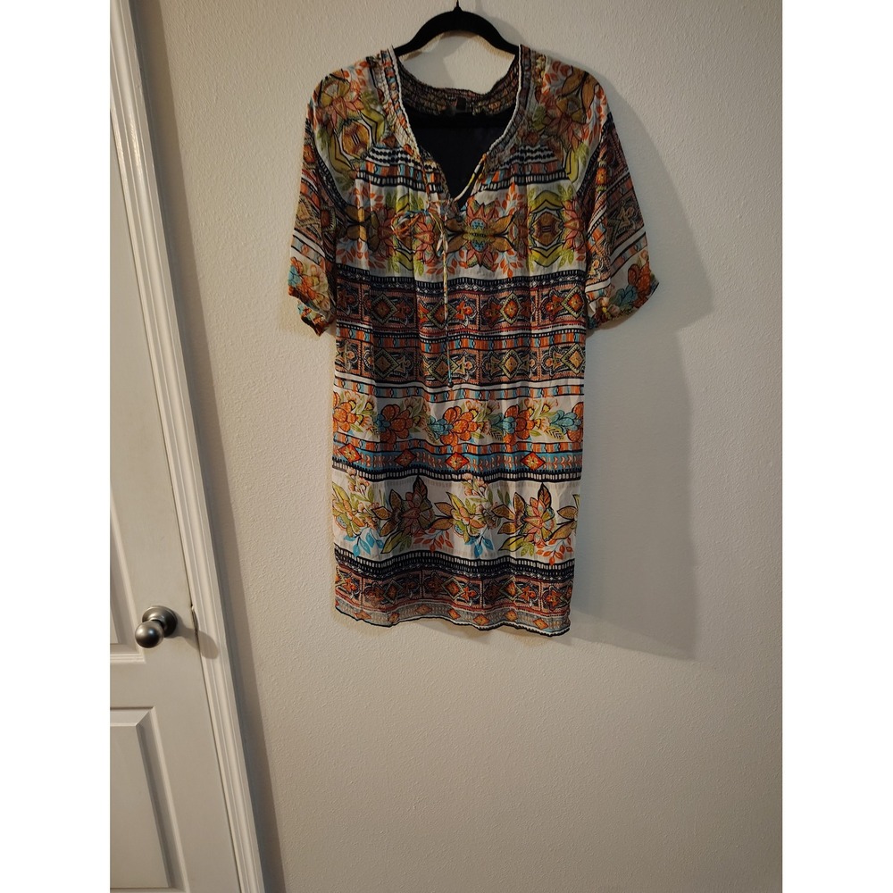 California Vintage Womens Boho‎ Floral Geometric Tile Print Shift Dress Size 6